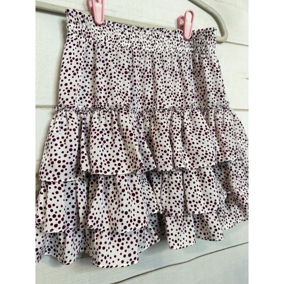 Misa Los Angeles Mini Boho Skirt Sz XS White Maroon Polka Dots Tiered Ruffles - Picture 6 of 6